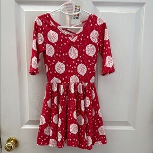 NWT Dot Dot Smile Size 5/6 Girls Red Christmas Dress White Noel Ornaments